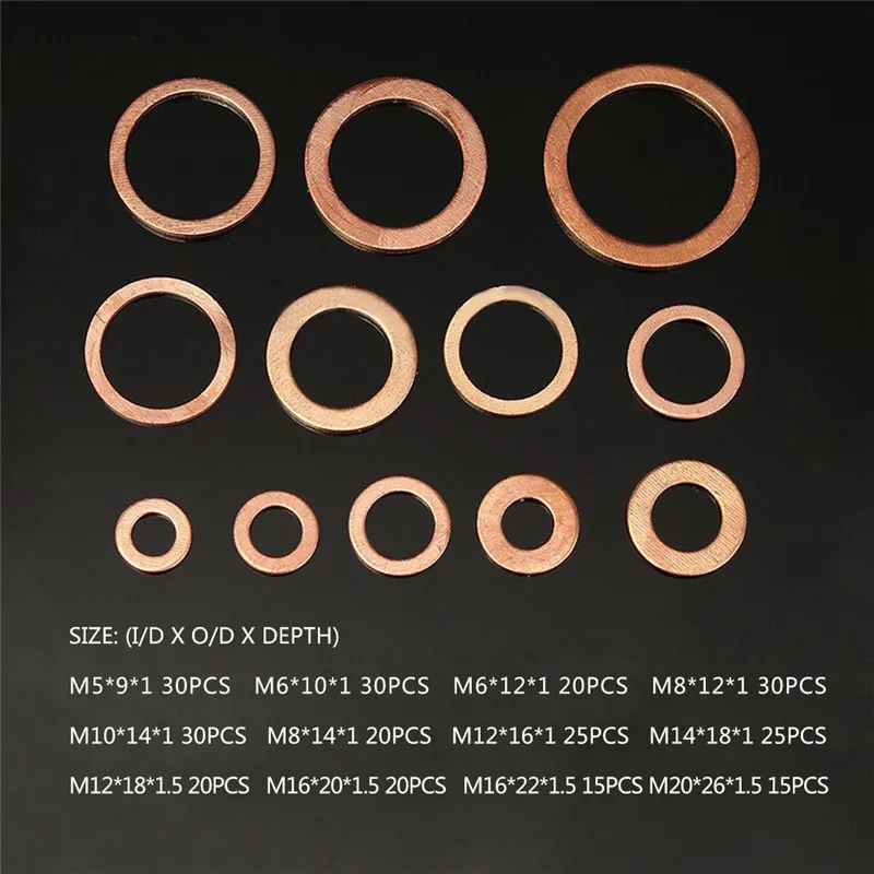 280 pcs/Kit M5-M20 Solid Copper Washers Car Repair Tools Oil Seal Sheet Gasket Professional Hardware Accessories
280 pcs/Kit M5-M20 Solid Copper Washers Car Repair Tools Oil Seal Sheet Gasket Professional Hardware Accessories