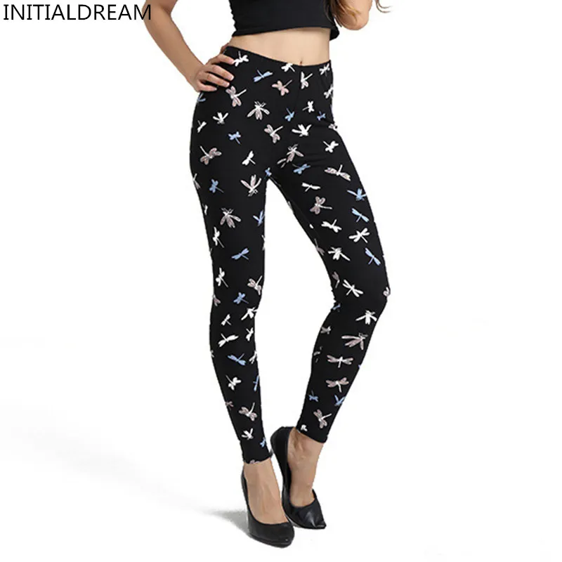 Женские эластичные леггинсы с принтом стрекозы высокой талией|legging high|printed