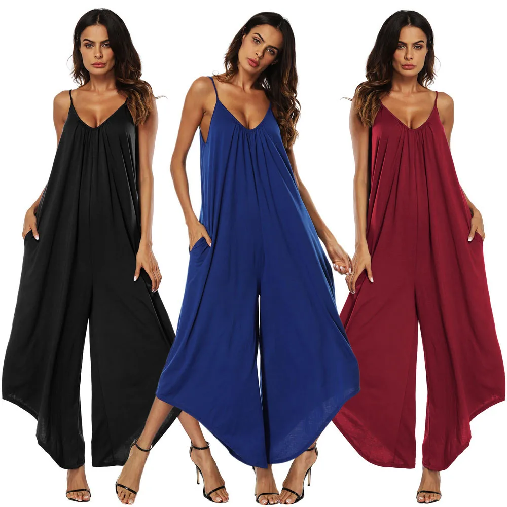 summer long jumpsuit sexy ladies V-neck sling backless jumpsuit wide-leg pants beach party solid color sexy jumpsuit beach wear
summer long jumpsuit sexy ladies V-neck sling backless jumpsuit wide-leg pants beach party solid color sexy jumpsuit beach wear
