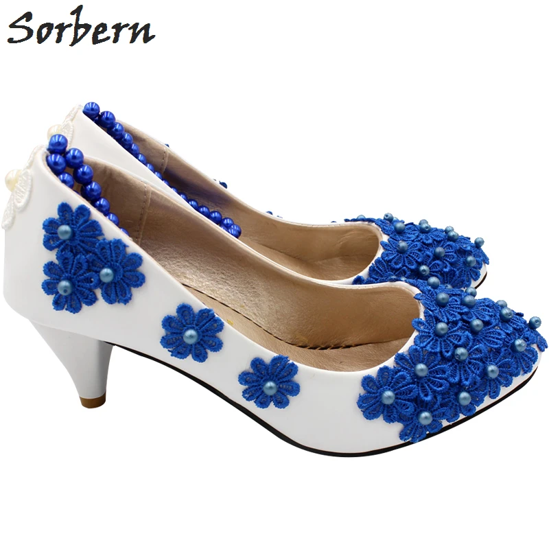 Sorbern Royal Blue Flowers Beading Straps White Wedding Shoes Kitten Heels Bridal Shoe Embellishment Shoes Pumps Designer Shoes
Sorbern Royal Blue Flowers Beading Straps White Wedding Shoes Kitten Heels Bridal Shoe Embellishment Shoes Pumps Designer Shoes