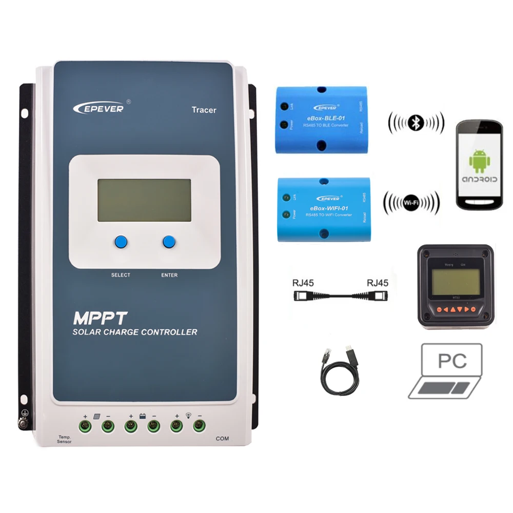 Tracer 10A 20A 30A 40A MPPT Solar Charge Controller Battery Charger EPEVER Regulator MT50 WIFI Bluetooth PC Communication Mobile
Tracer 10A 20A 30A 40A MPPT Solar Charge Controller Battery Charger EPEVER Regulator MT50 WIFI Bluetooth PC Communication Mobile