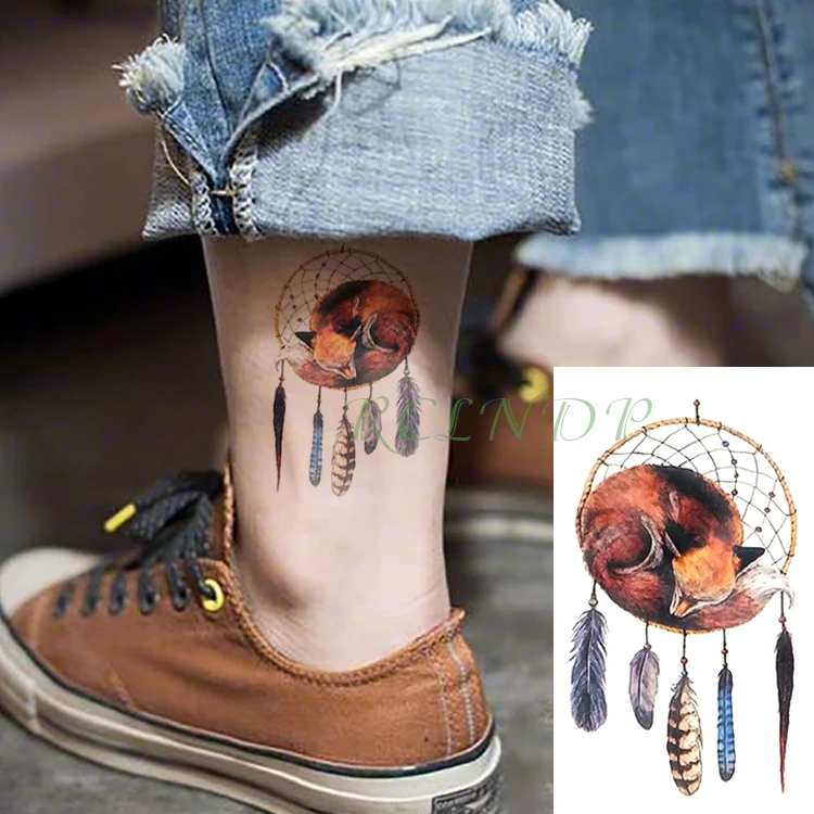 Waterproof Temporary Tattoo Sticker Dreamcatcher Fox Fake Tatto Feather Style Dream Catcher Flash Tatoo Tatouage For Men Women | Красота и
