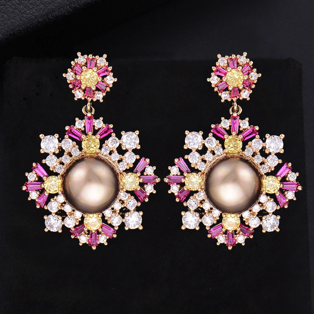 Multicolor Plant Flower Pierced Big Pearl Pendant Cubic Zirconia Dangle Drop Earrings For Women Girls
Multicolor Plant Flower Pierced Big Pearl Pendant Cubic Zirconia Dangle Drop Earrings For Women Girls