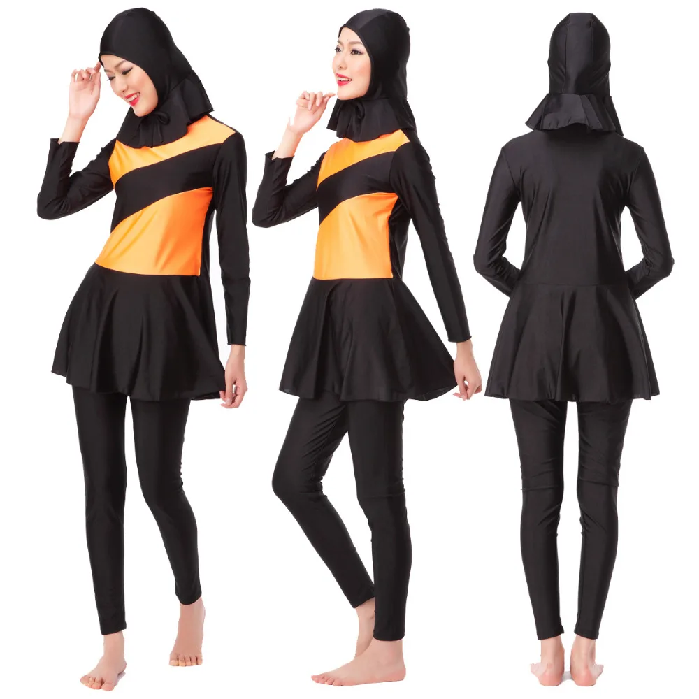 Muslim split swimwear two swimsuits with a solid color patchwork pattern New 3-color swimsuit musulman piscine beachwear | Спорт и