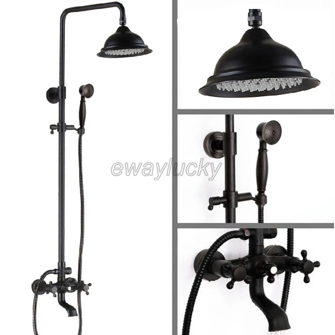 

Wall Mounted Luxury Black Oil Rubbed Bronze Bathroom Rain Shower Faucet Set with Dual Cross Handles Bathtub Mixer Taps Whg046