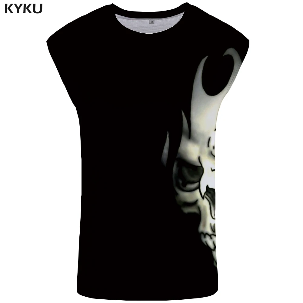 Фото KYKU череп на бак Топ мужские черные фитнес одежда в стиле панк рок - купить