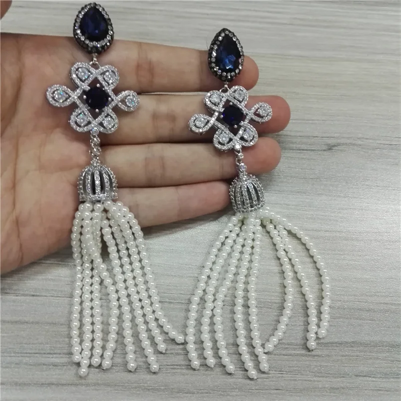 luxury bohemia boho 8 rows pearl beads tassel cz zircon dark blue crystal bird cage knot long dangle earring for women wedding
luxury bohemia boho 8 rows pearl beads tassel cz zircon dark blue crystal bird cage knot long dangle earring for women wedding