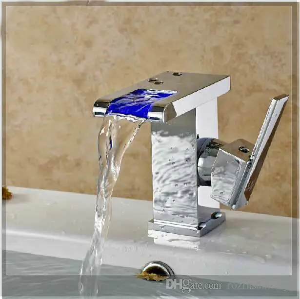 New Waterfall LED Basin Faucet Square Shape Sink Mixer Tap Single Handle Chrome emergi | Канцтовары для офиса и дома