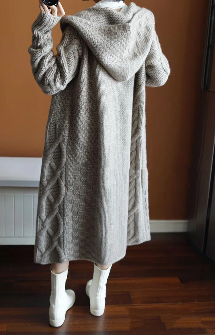 new fashion cashmere wool blend twisted knit women hooded long cardigan sweater coat wide waisted loose S-2XL
new fashion cashmere wool blend twisted knit women hooded long cardigan sweater coat wide waisted loose S-2XL