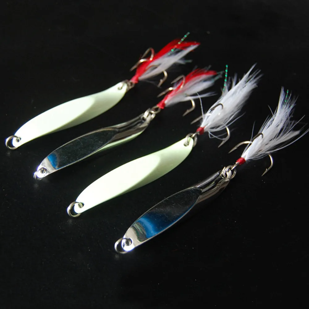 5PCS Fishing glow lure spoon treble Feather baits Hook two sides bend corner 7-40g
5PCS Fishing glow lure spoon treble Feather baits Hook two sides bend corner 7-40g
