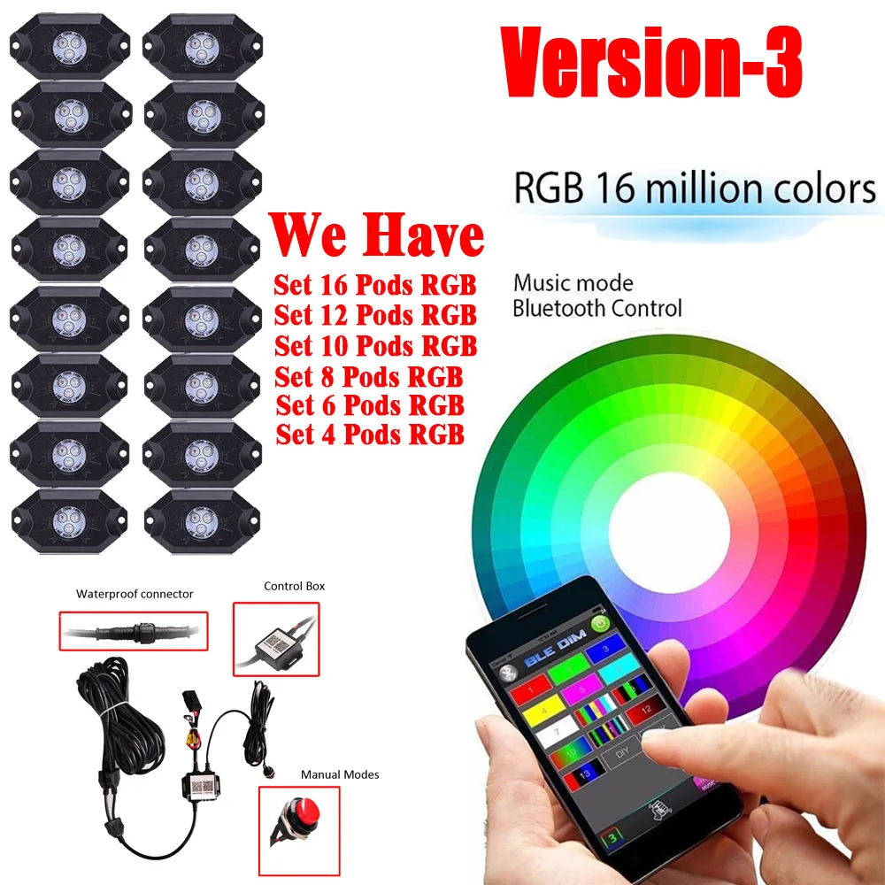 4/6/8/10/12/16 Pods RGB Led Rock Light Kit IP68 Bluetooth Control Wiring Harness & Switch for Offroad SUV 4WD ATV UTE Car Trucks
4/6/8/10/12/16 Pods RGB Led Rock Light Kit IP68 Bluetooth Control Wiring Harness & Switch for Offroad SUV 4WD ATV UTE Car Trucks