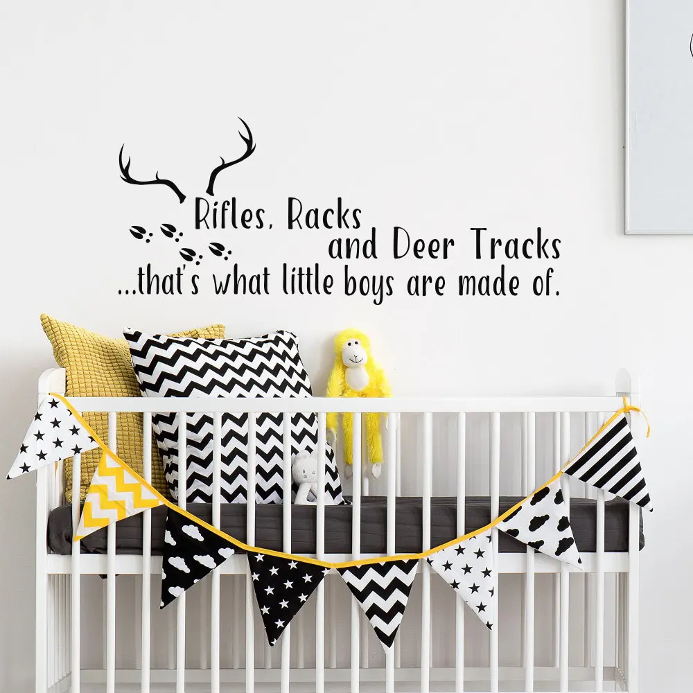 Lovely Antlers Wall Stickers Quote Rifles Racks And Deer Tracks Hunting Themed Kids Room Wall Decal Adhesive Removable ArtSYY169
Lovely Antlers Wall Stickers Quote Rifles Racks And Deer Tracks Hunting Themed Kids Room Wall Decal Adhesive Removable ArtSYY169