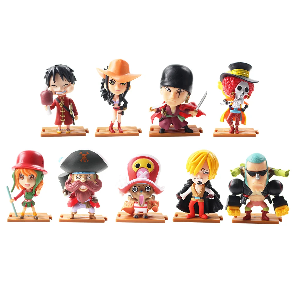 

9 шт./лот Luffy Zoro Sanji Nami Chopper Hancock Brook Usopp версия Q красная ткань ПВХ Фигурки коллекционные модели игрушки куклы