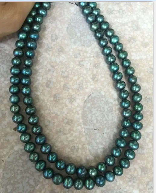 double strands stunning 10-11mm tahitian black green pearl necklace 18"" | Украшения и аксессуары