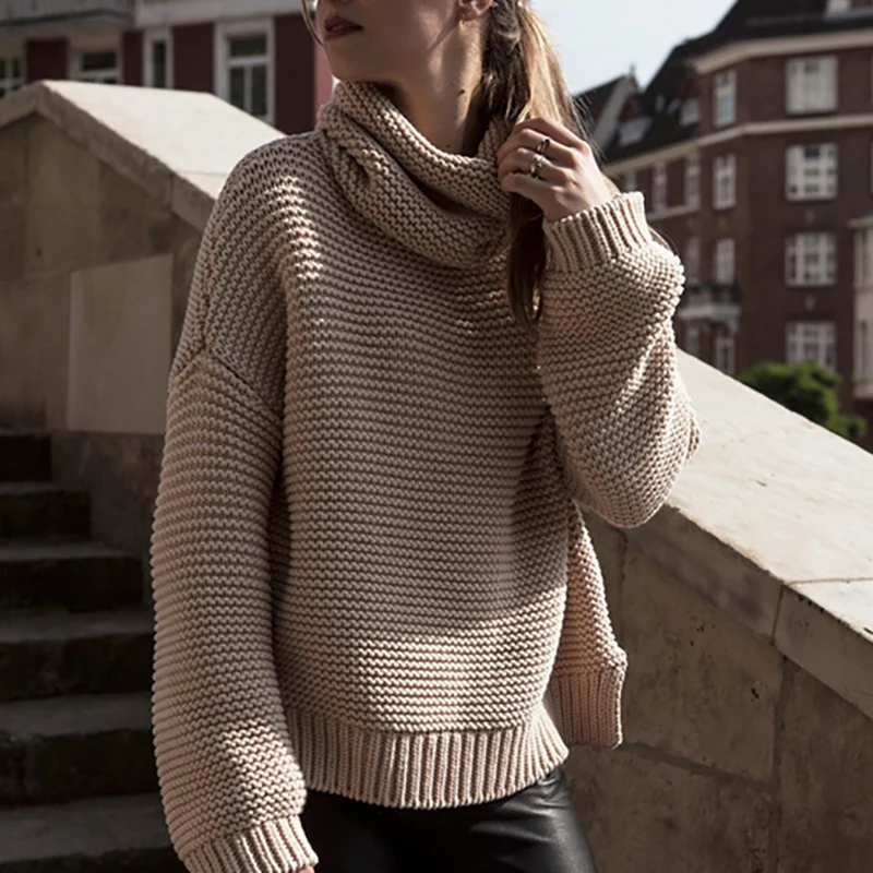 Модные осенне-зимние женские однотонные вязаные свитера с высоким