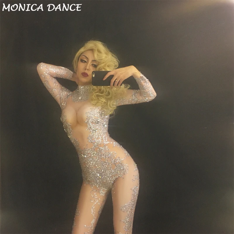 Stage Silver Flower Pattern Women Sexy Jumpsuit Full Sparkling Crystals Bodysuit Bling Clothing Nightclub Party Singer Costume
Stage Silver Flower Pattern Women Sexy Jumpsuit Full Sparkling Crystals Bodysuit Bling Clothing Nightclub Party Singer Costume