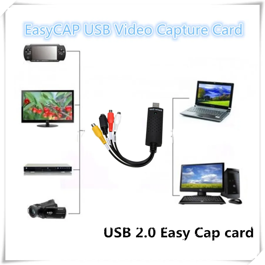 Easycap USB карта видеозахвата адаптер ТВ DVD VHS captura de V Део AV аудио для компьютера/CC