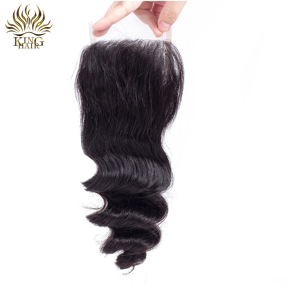 King Loose Wave Bundles With Closure 3 Brazilian Hair Weave 4 Pc Remy extensions Human | Шиньоны и парики
