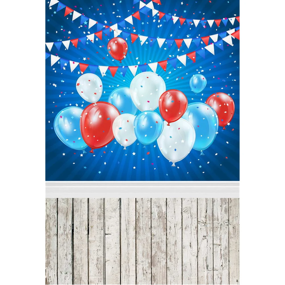 

Цифровая печать флаги звезды Мальчик Дети День рождения фон синий красный белый воздушные шары Новорожденный ребенок вечеринка Фото фоны деревянный пол