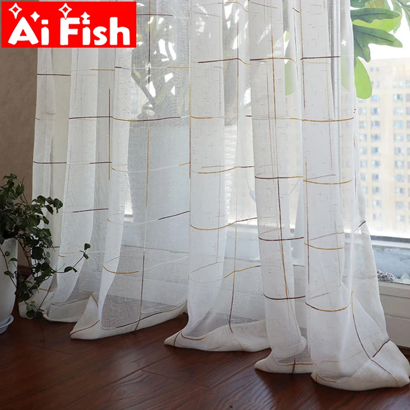 White Plaid with Coffee Lattice Tulle Curtain For Living Room Modern Simple All-match Transparent Kitchen Sheer Drapes M053#40
White Plaid with Coffee Lattice Tulle Curtain For Living Room Modern Simple All-match Transparent Kitchen Sheer Drapes M053#40