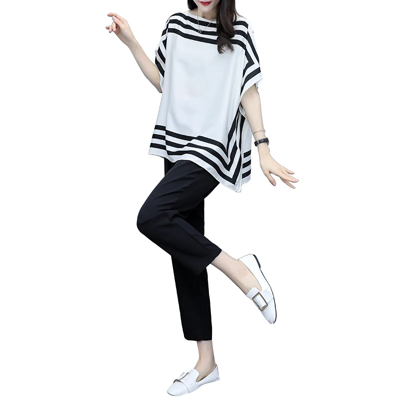 Chiffon Summer Outfits For Women Two Piece Set Top And Pants Striped Ensemble Femme Deux Pieces Leisure Conjunto Feminino
Chiffon Summer Outfits For Women Two Piece Set Top And Pants Striped Ensemble Femme Deux Pieces Leisure Conjunto Feminino