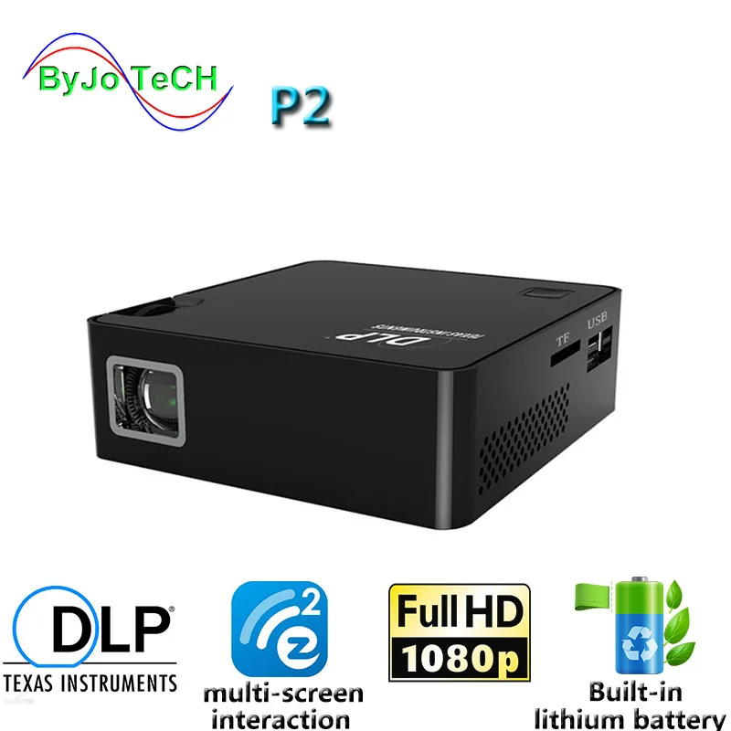 Портативный проектор ByJoTeCH P2 HD DLP 1920*1080 со встроенным аккумулятором и беспроводной