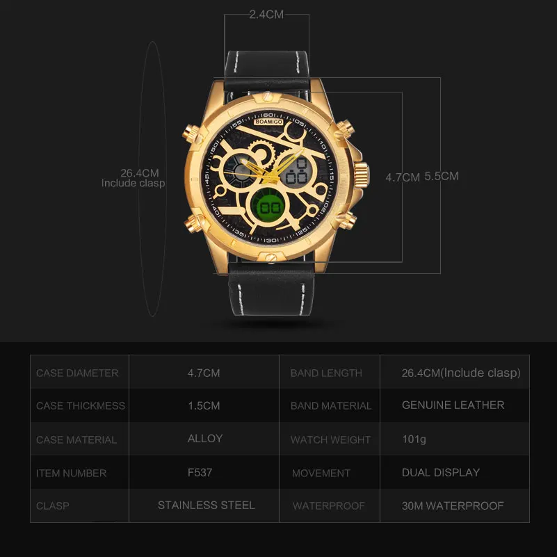BOAMIGO Brand Men Sports Watches Man Luxury LED Digital quartz leather Wristwatches Waterproof relogio masculino erkek kol saati
BOAMIGO Brand Men Sports Watches Man Luxury LED Digital quartz leather Wristwatches Waterproof relogio masculino erkek kol saati