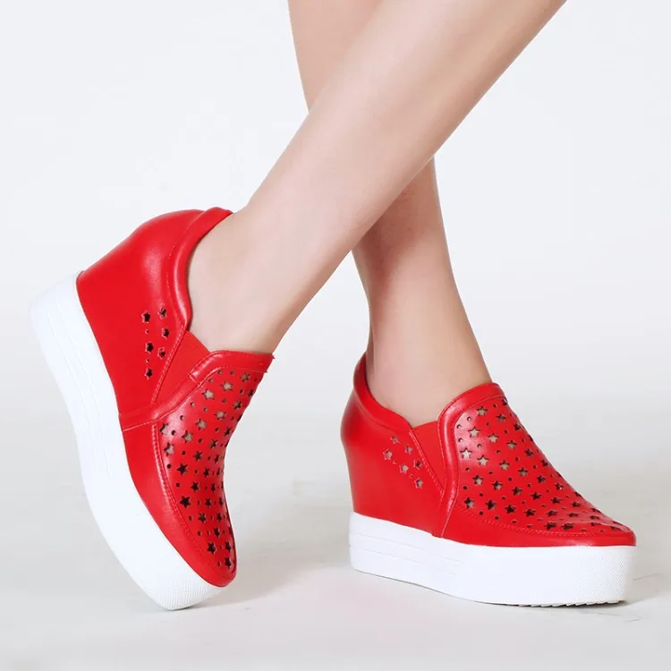 2019 г. Летние женские туфли увеличивающие рост дышащие с отверстиями