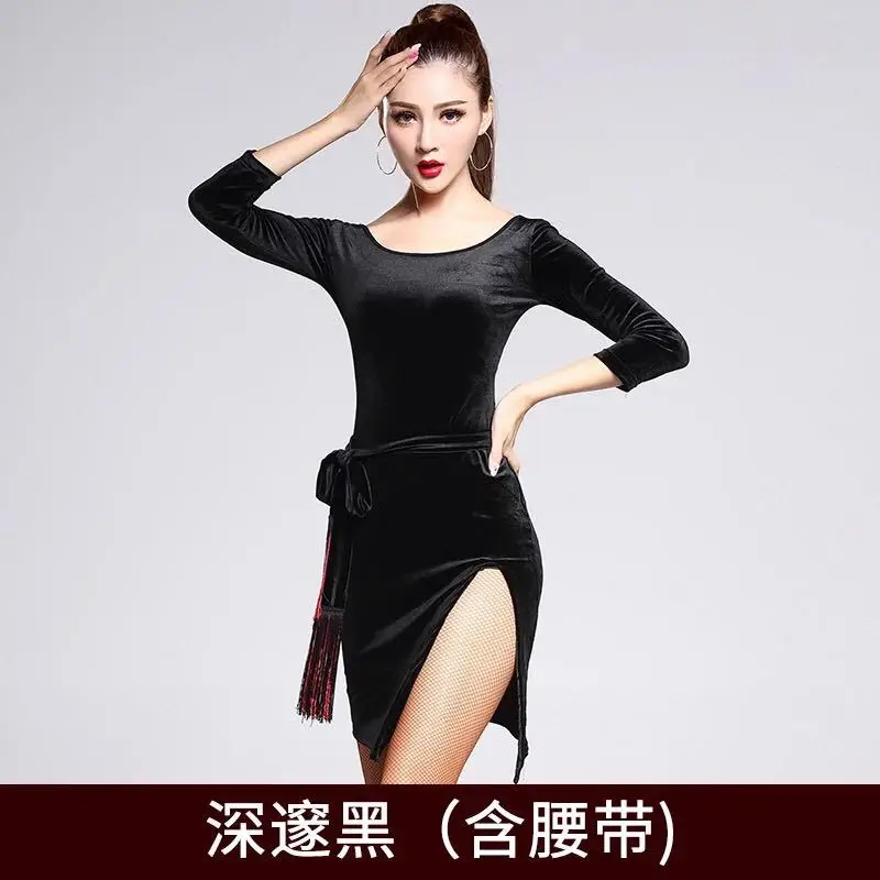 New Latin Dance Practice Clothes Female Velvet Long-sleeved Tassel Latin Dance Dress Women Adult Performance Dress To Send Belt
New Latin Dance Practice Clothes Female Velvet Long-sleeved Tassel Latin Dance Dress Women Adult Performance Dress To Send Belt
