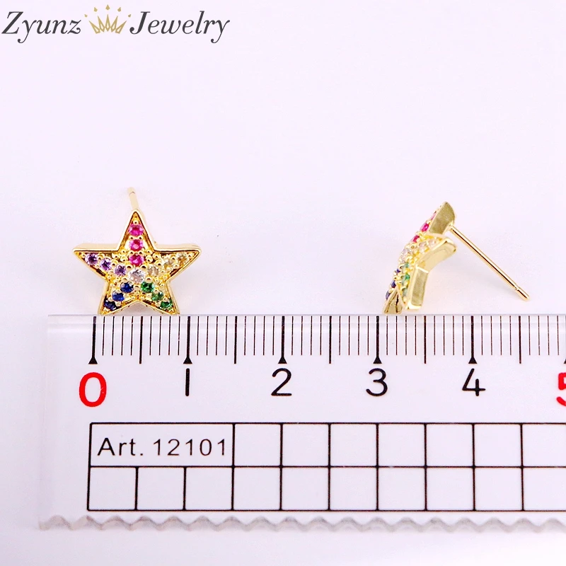 

6Pairs, New Colorful Zirconia Girl Women earring Star Crystal rainbow cz Studs