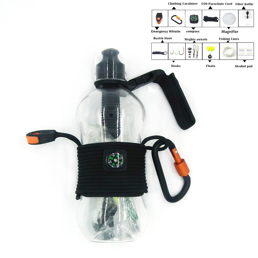 Outdoor Hiking Emergency Survival Gear 550 paracord activated carbon filter kettle Se tactical survival kit Travel Kit
Outdoor Hiking Emergency Survival Gear 550 paracord activated carbon filter kettle Se tactical survival kit Travel Kit