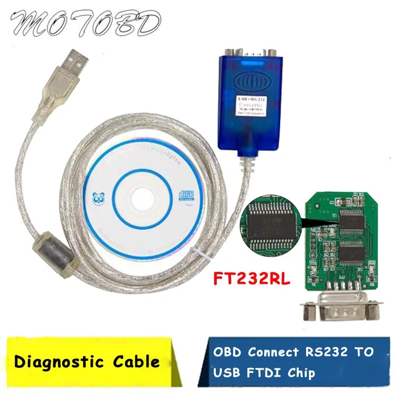 Новый последовательный адаптер OBD2 RS232 к USB FTDI FT232RL чип OBD Удлинительный кабель USB2.0