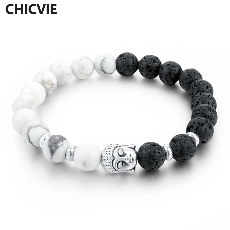 

CHICVIE Natural Stone Buddha Bracelets For Women Men Wedding Silver Strand Bracelets&Bangles Jewelry Beads Bracelet SBR160030