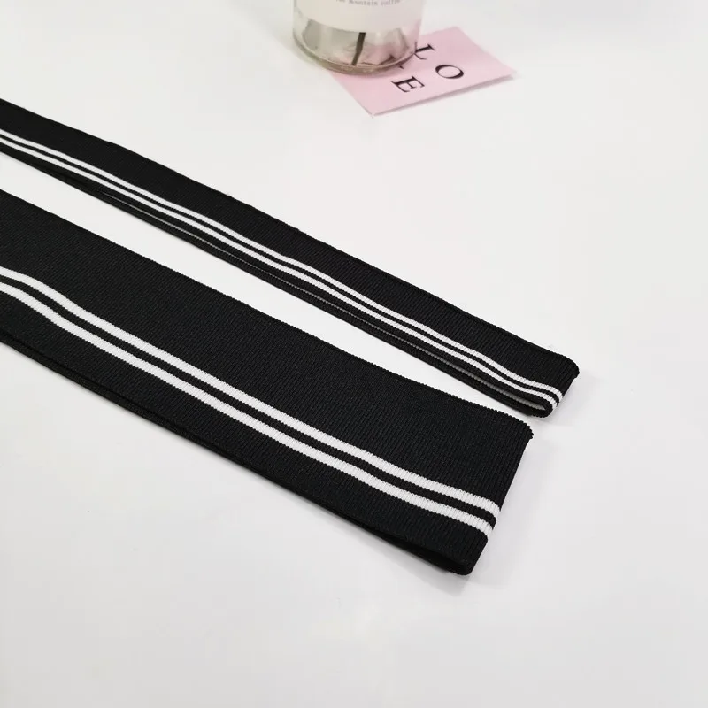 Black series cotton and polyester Stripe fabric elastic collar hem bottom collar rib knit fabric for cuffs
Black series cotton and polyester Stripe fabric elastic collar hem bottom collar rib knit fabric for cuffs