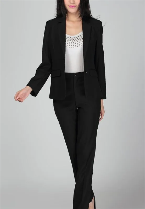 

Black Custom Made Notch Lapel Business Formal PantSuits Women Full Sleeve Jacket+Pants 2 Pieces Suit Female Pantsuit Plus Size