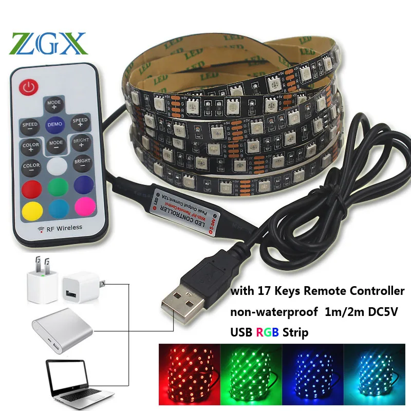 Zgx DC5V USB кабеля водить 5050RGB ТВ Задний план 2 м 1 60LED/M украшают светодиодные лампы