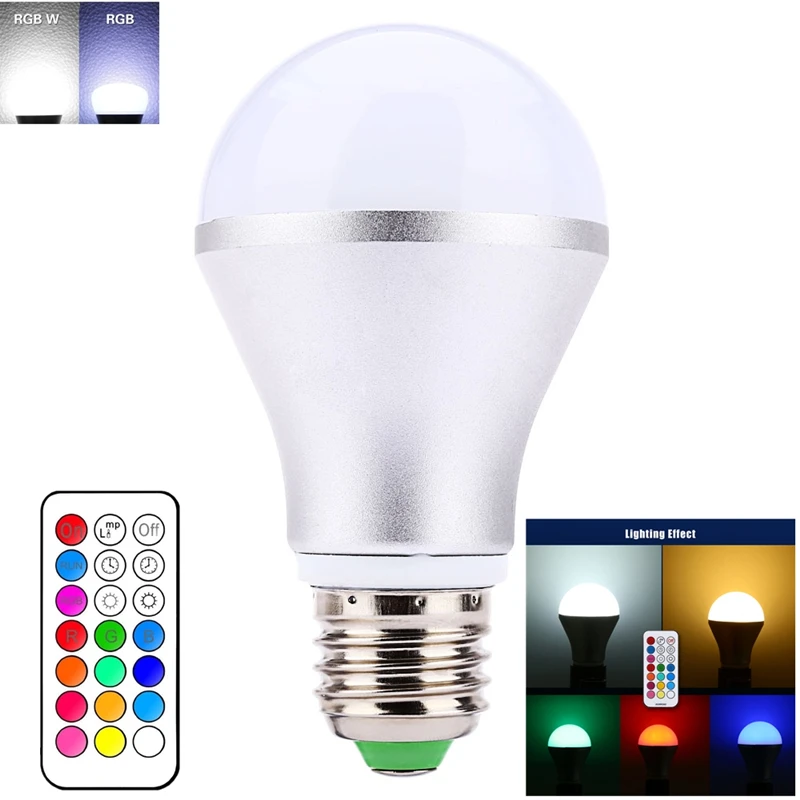 E27 B22 RGBW Светодиодная лампа 10 Вт RGB + белый цвет меняющий свет ИК пульт