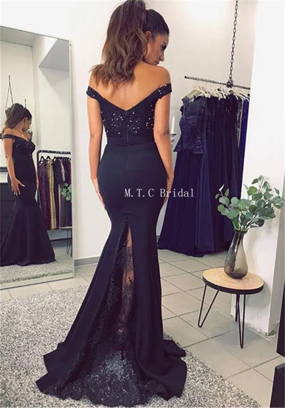 Hot Selling 2019 Black Mermaid Dress Evening Off The Shoulder Boat Neck Appliques Elastic Satin Long Formal Dresses Cheap
Hot Selling 2019 Black Mermaid Dress Evening Off The Shoulder Boat Neck Appliques Elastic Satin Long Formal Dresses Cheap
