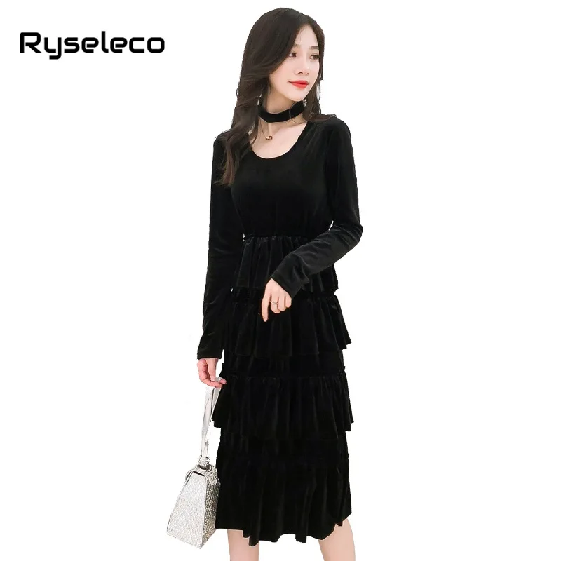 Brand New Women Little Black Dress Elegant Layers Ruffles Long Sleeve Elastic Waist Halter Neck Midi Flare Velour Velvet Dresses
Brand New Women Little Black Dress Elegant Layers Ruffles Long Sleeve Elastic Waist Halter Neck Midi Flare Velour Velvet Dresses