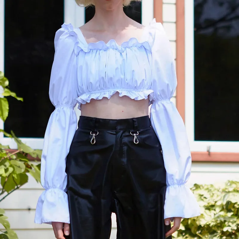 Summer Vintage Sexy Crop Tops Women White Ruffle Elegant Shirt Long Puff Sleeve Top Tees Kawaii Female Short T-Shirt
Summer Vintage Sexy Crop Tops Women White Ruffle Elegant Shirt Long Puff Sleeve Top Tees Kawaii Female Short T-Shirt