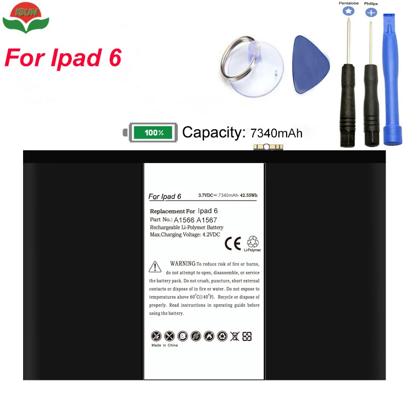 ISUN Li-ion Internal Battery Replacement for ipad Air 2 for ipad 6 battery A1566 A1567 7340mAh batteries for Ipad
ISUN Li-ion Internal Battery Replacement for ipad Air 2 for ipad 6 battery A1566 A1567 7340mAh batteries for Ipad