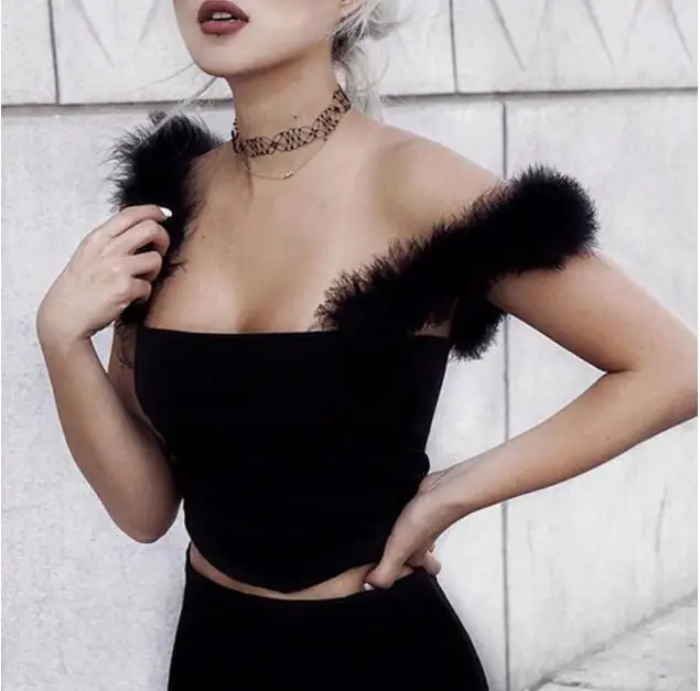 Women Sexy Tops Black Camis Fur Stripes Sleeveless Female Tank Tops Slash Neck Backless Girl Camisole
Women Sexy Tops Black Camis Fur Stripes Sleeveless Female Tank Tops Slash Neck Backless Girl Camisole