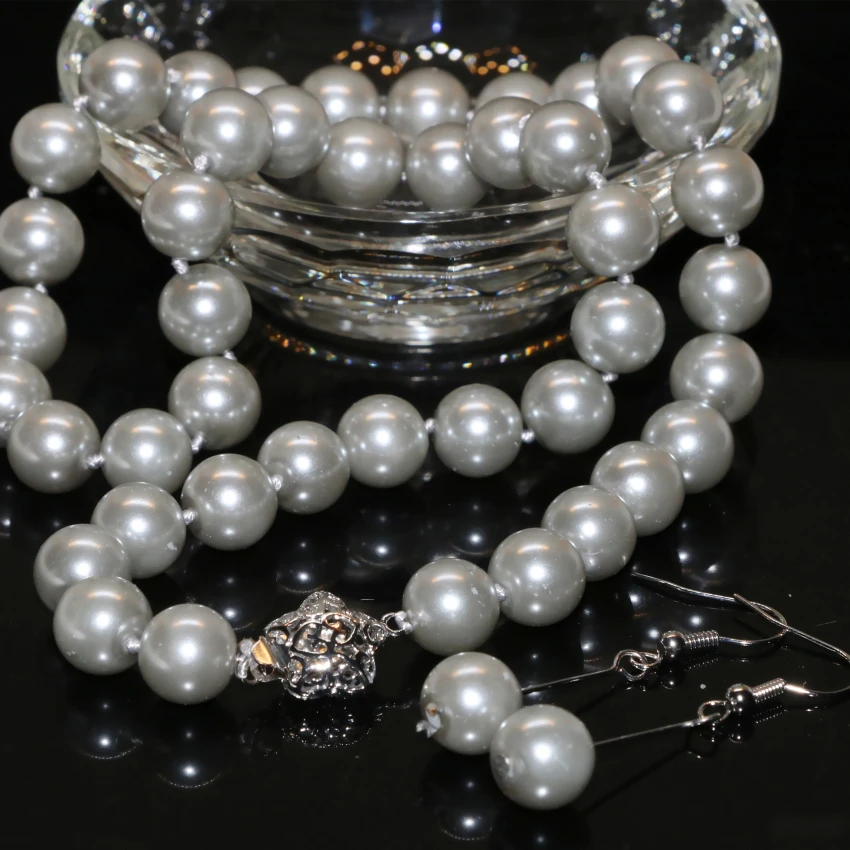 Elegant weddings gifts gray imitation pearl shell necklace earrings 10mm round beads women jewelry set 18inch B2356
Elegant weddings gifts gray imitation pearl shell necklace earrings 10mm round beads women jewelry set 18inch B2356