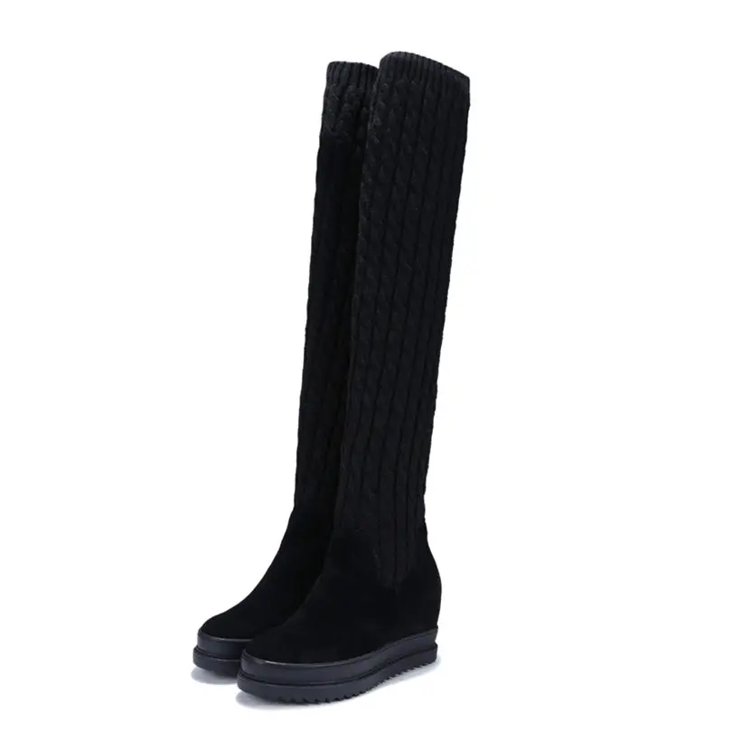 Winter Women Genuine Leather Thigh High Fashion Sneakers Female Stretchy Knitting Wedge High Heel Over The Knee Motorcycle Boots
Winter Women Genuine Leather Thigh High Fashion Sneakers Female Stretchy Knitting Wedge High Heel Over The Knee Motorcycle Boots