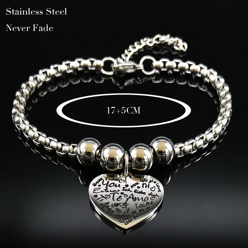 2021 Fashion Teenage Te Amo Stainless Steel Chain Bracelet Women Silver Color Bracelets Bangles Jewelry pulseras mujer B1306S01
2021 Fashion Teenage Te Amo Stainless Steel Chain Bracelet Women Silver Color Bracelets Bangles Jewelry pulseras mujer B1306S01
