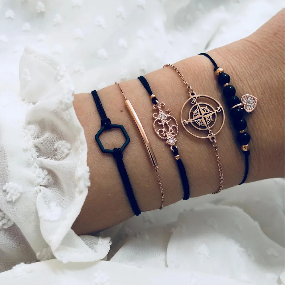 5 Pcs/Set Compass Hexagon Love Heart Charm Bracelet Bangle for Women Black Rope Chain Braclet Women Bracelet Jewelry Accessories
5 Pcs/Set Compass Hexagon Love Heart Charm Bracelet Bangle for Women Black Rope Chain Braclet Women Bracelet Jewelry Accessories