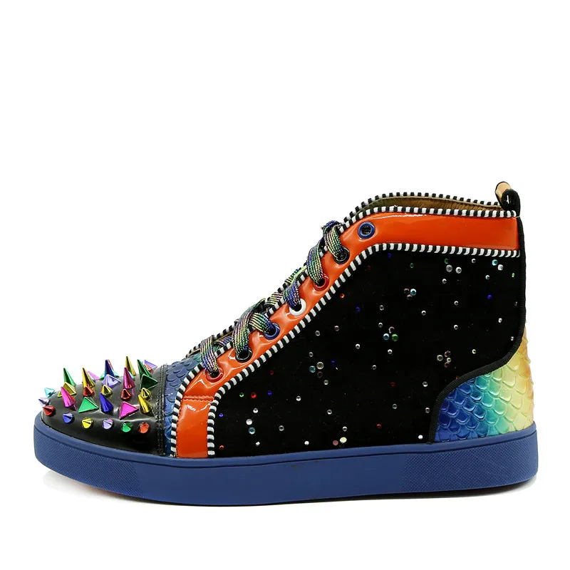 2018 Top quality Men Snakeskin Shoes Multi-color Spikes Lace Up Sneaker Rhinstone Sapatos High Top Men Rivet Casual Shoes
2018 Top quality Men Snakeskin Shoes Multi-color Spikes Lace Up Sneaker Rhinstone Sapatos High Top Men Rivet Casual Shoes