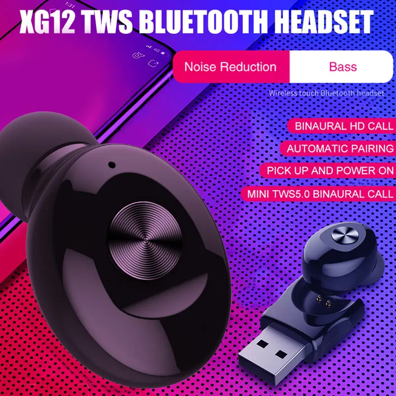 XG-U12 Single Bluetooth Earphones Mini Wireless Headphones Earbuds V5.0 Stereo 4 Hours Working Time Headset with Mic for Phone |