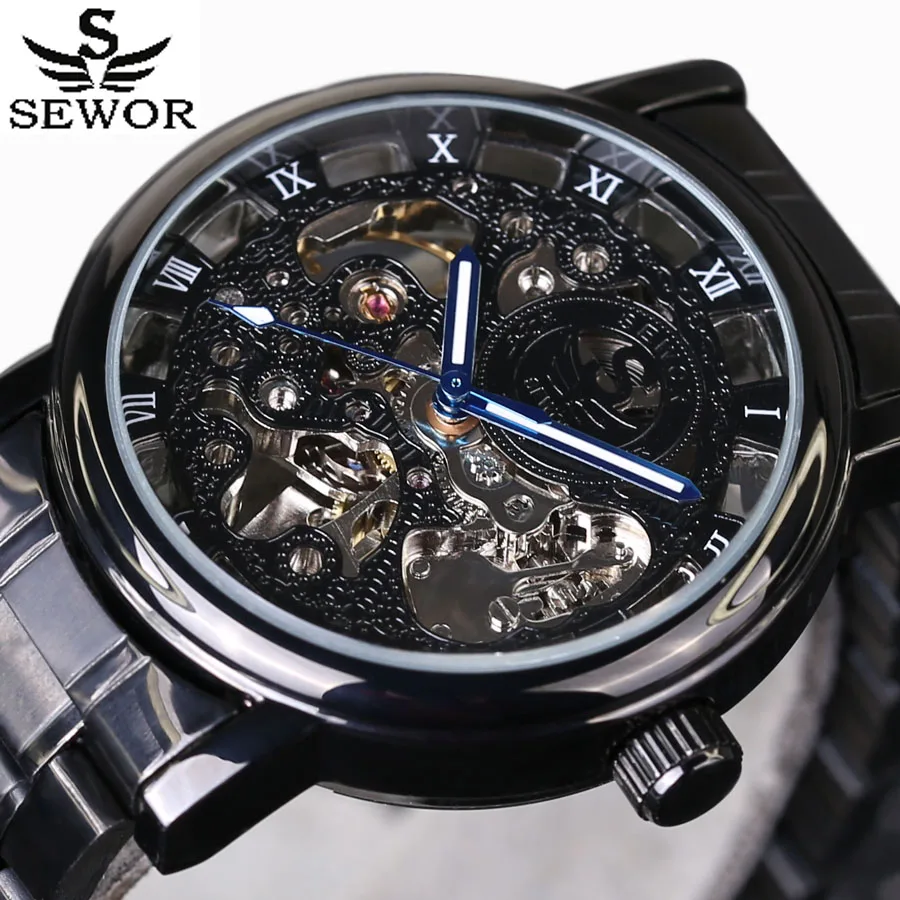 Hollow Engraving Skeleton Casual Designer Black Stainless Steel Watch Men Luxury Brand 2016 The New Automatic Mechanical Watches
Hollow Engraving Skeleton Casual Designer Black Stainless Steel Watch Men Luxury Brand 2016 The New Automatic Mechanical Watches