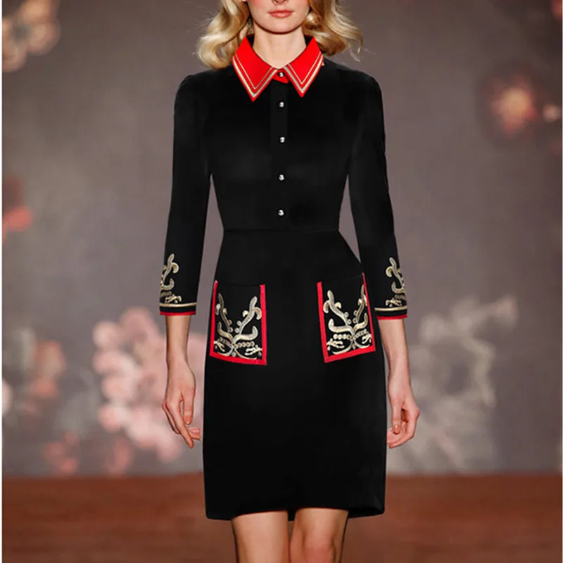 Women fashion 2018 gold embroidered vintage dresses turn-down collar Wrist sleeve knee length shirt dress new dress hot sale
Women fashion 2018 gold embroidered vintage dresses turn-down collar Wrist sleeve knee length shirt dress new dress hot sale